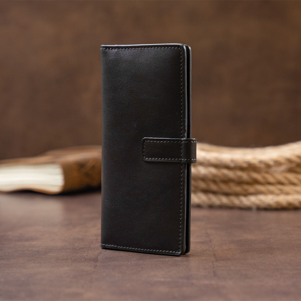 Вертикальный бумажник глянцевый Anet на кнопке GRANDE PELLE 11324 Черный Киев - изображение 3