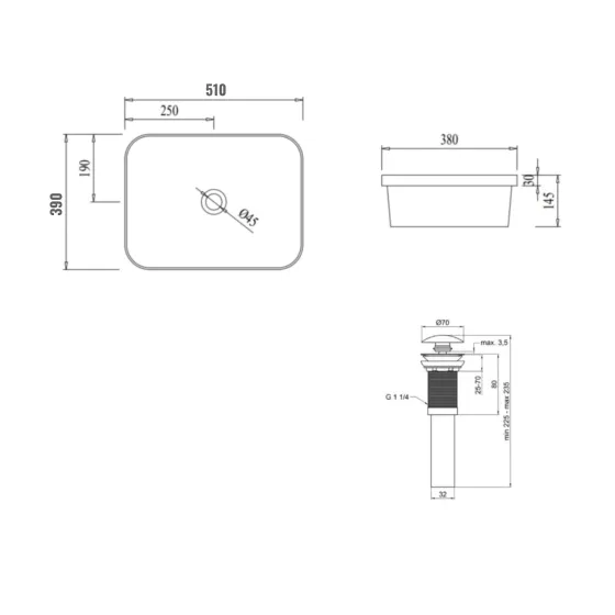 Комплект Qtap Scorpio: Раковина врезная прямоугольная 510х390х145 мм White + Донный клапан PU02 Киев