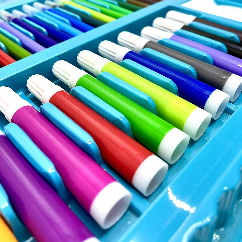 Набір для малювання 208 маркери олівці фарби в валізці Блакитний (MK 4533-2) Чернигов - изображение 6