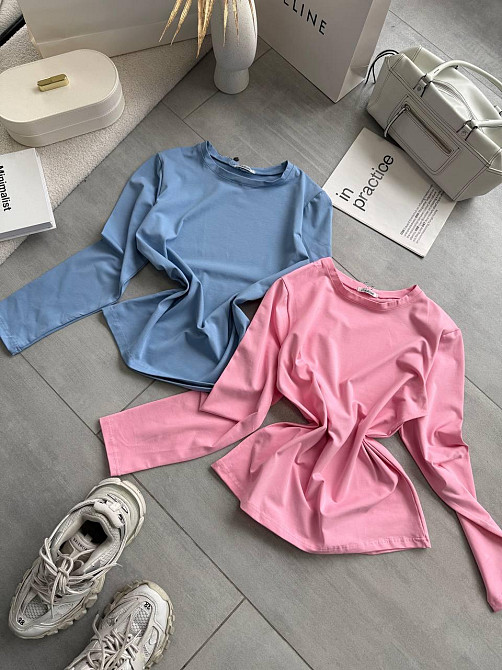 Женский базовый оверсайз лонгслив турецкий кулир Голубой Одесса - изображение 1