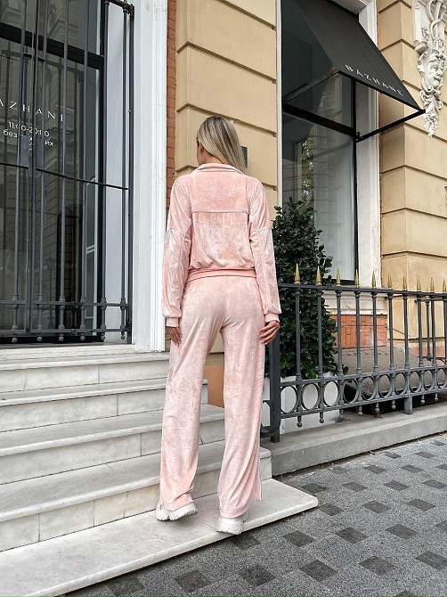 Женский стильный повседневный велюровый костюм двойка Персик Одесса - изображение 5