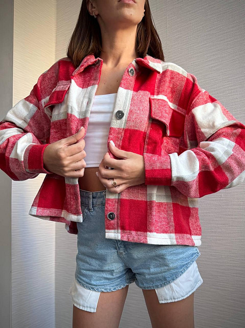 Жіноча тепла оверсайз сорочка у клітинку на гудзиках кашемір Одеса - фото 1