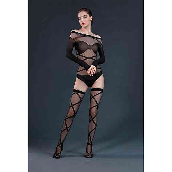 Комплект: боді та панчохи Moonlight Model 06 XS-L Black, довгі рукави, малюнок у вигляді ліфа, силуе Sex Aura Київ
