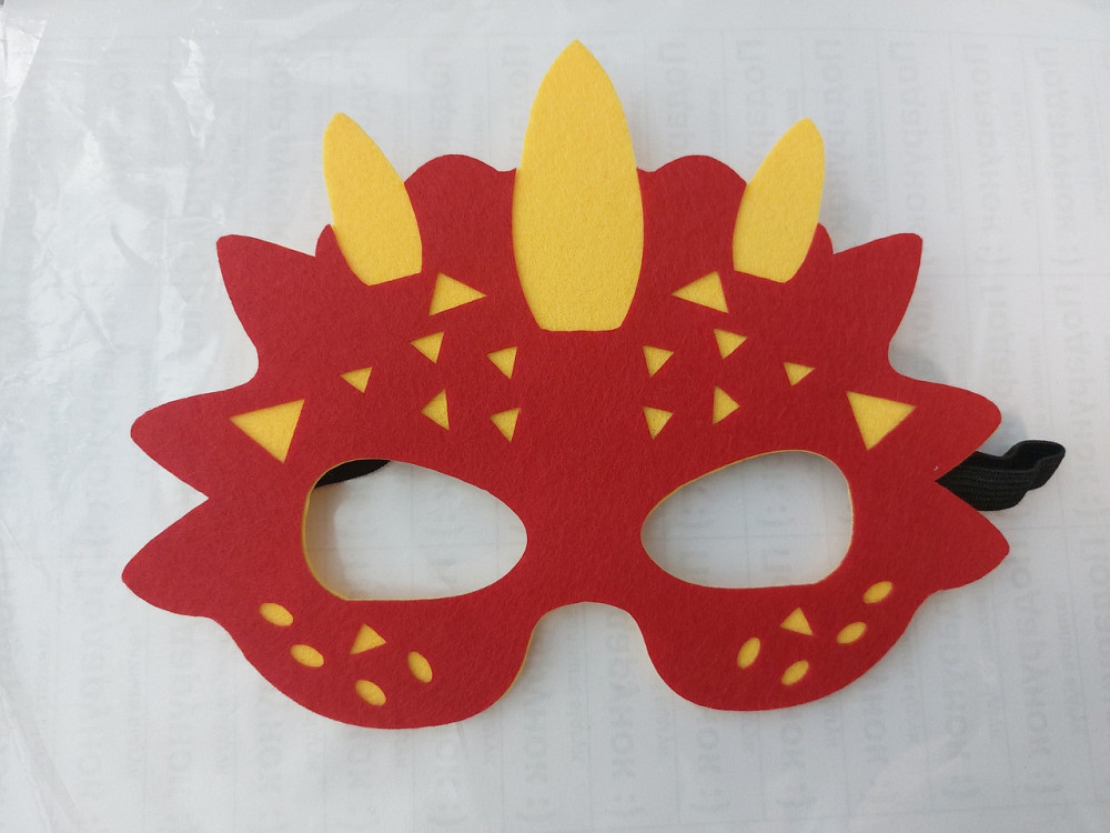 Детская маска Динозавр из фетра 15 на 19 см красно-желтый Киев - изображение 1