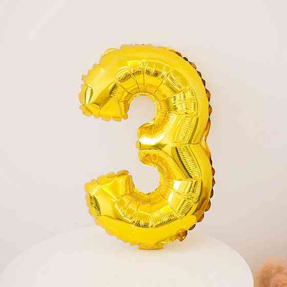 Кулька цифра 3 фольгована 32 дюйма золотистий Київ