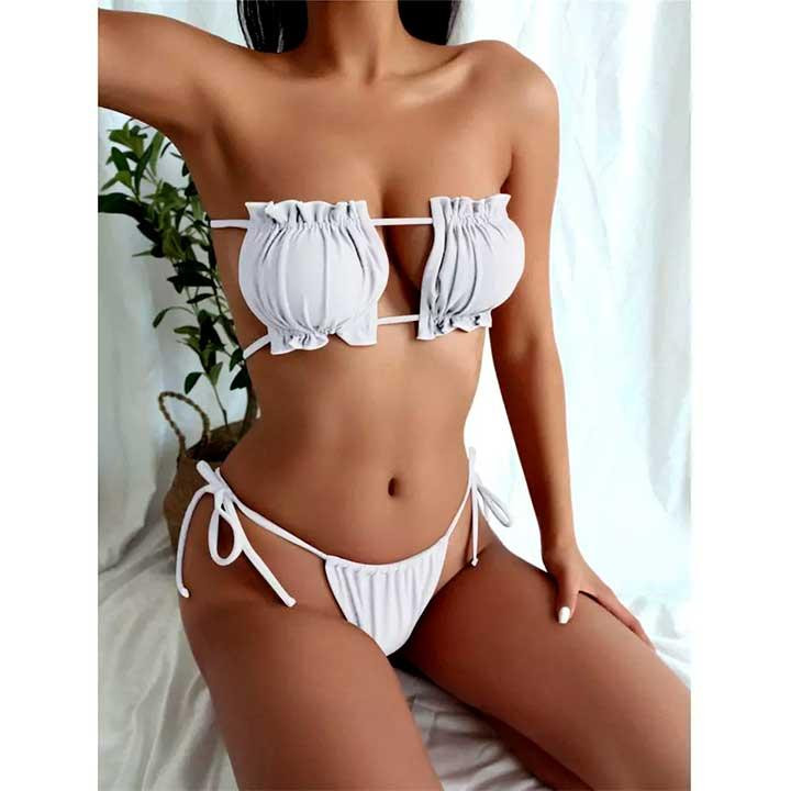 Купальник шторки на зав'язках S-M білий Вінниця - фото 1