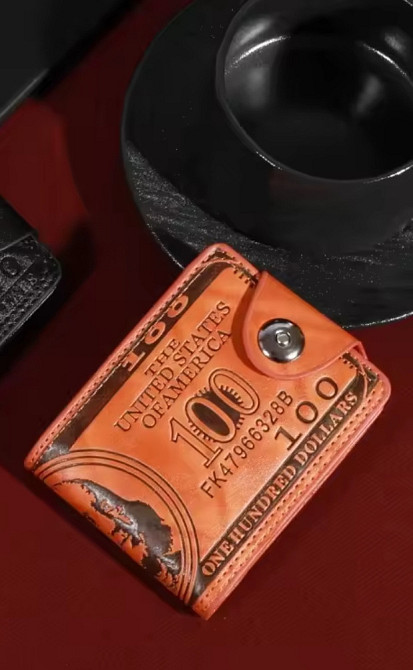 Кошелек мужской гравировка 100 долларов PU кожа 11,5 на 8,5 коричневый Киев - изображение 10