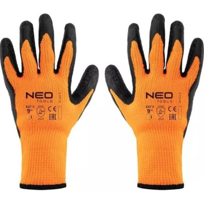 Защитные перчатки Neo Tools латексное покрытие, полиэстер, р.9, оранжево черные (97-612-9) Винница - изображение 1