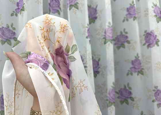 Тюль шифоновая с принтом цвет белый с сиреневым 1800т Киев