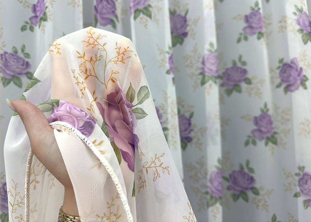 Тюль шифонова з принтом колір білий з бузковим 1800т Київ - фото 4