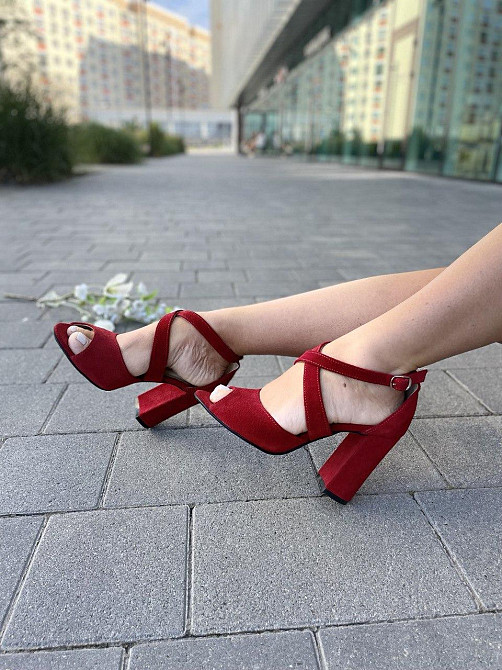 Nivelle Красиві жіночі босоніжки замшеві червоні на високому стійкому каблуці NIVELLE 1815/9510 Коломия - фото 9