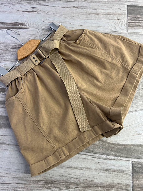 Шорты женские A-N 5701 мом на резинке с ремнем короткие бежевые, бежевый, L, L, 85 см, 112 см Киев - изображение 2