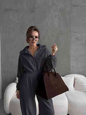 Жіночий теплий оверсайз комбінезон Фліс Полар Графіт Одеса