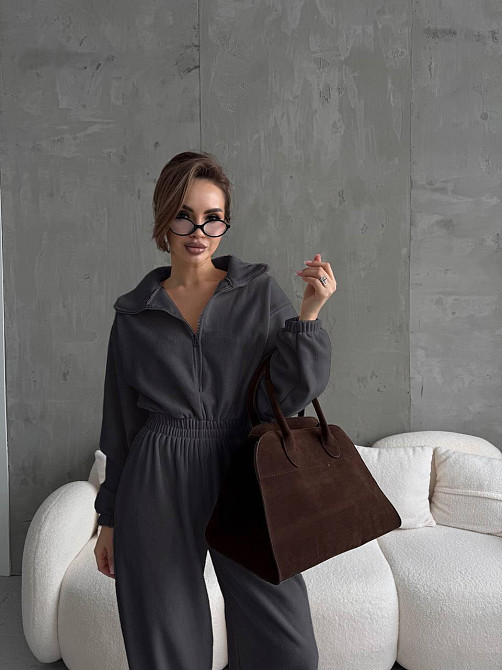 Женский теплый оверсайз комбинезон Флис Полар Графит Одесса - изображение 2