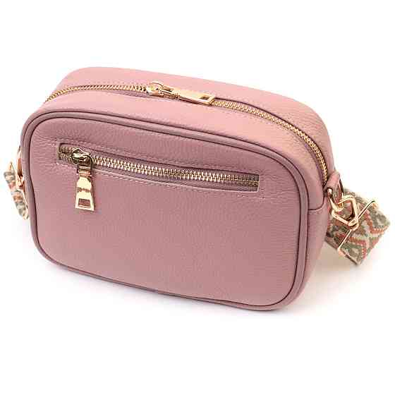 Красивая стеганая женская сумка из натуральной кожи Vintage 22614 Розовая Киев