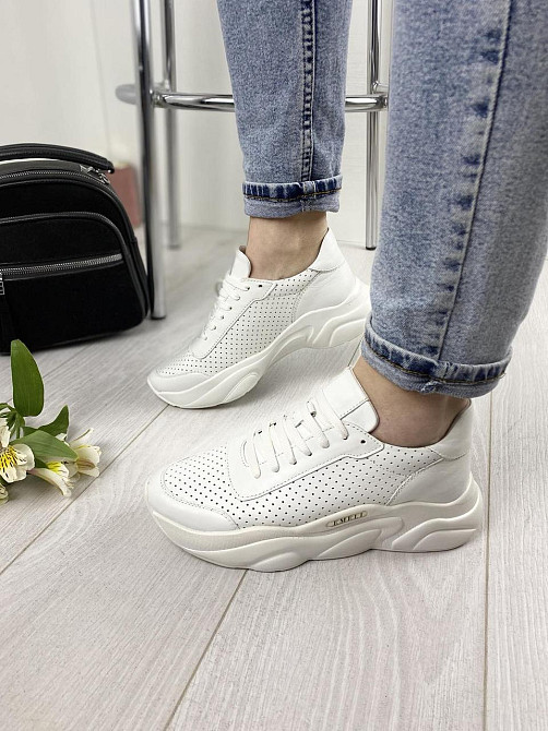 Кроссовки EMELI белые натуральная кожа весна-осень размер 37 (3295) Коломыя - изображение 1