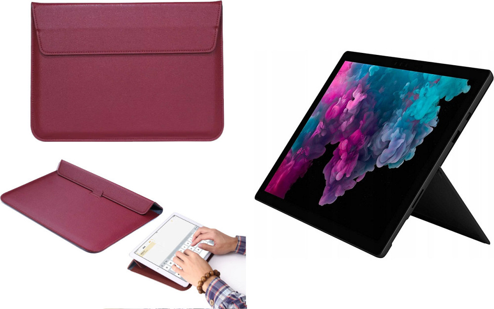 Чохол-конверт VitoCase для Microsoft surface pro 5, Pro 6, Pro 7, Pro 7+, з функцією підставки для планшета Бордовий Київ - фото 1