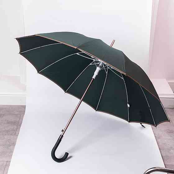 Класична парасолька-тростина з чохлом напівавтомат з поліестеру міцна надійна 12 спиць діаметр 120 см Зелений HP-23-16GR Київ