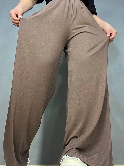 Брюки женские A-N 25060 палаццо на резинке с карманами тонкие свободные, коричневый, one size Киев - изображение 2