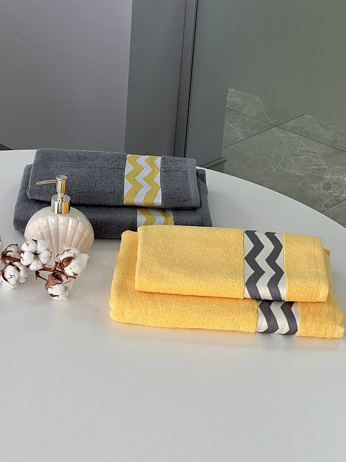 Комплект махрових рушників Ideal Textile з бордюром 2 шт (50х90см + 70х140см) Чернівці - фото 6