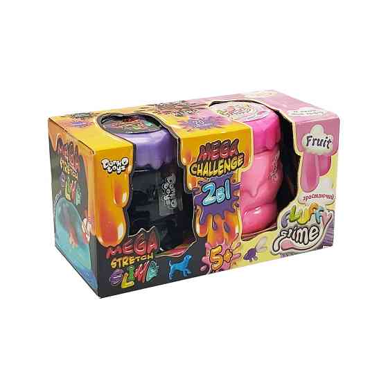 В'язка маса 2 в 1 "Mega Stretch Slime" та "Fluffy Slime" FLS-03-01U Блакитний-рожевий Вінниця