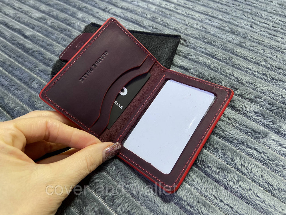 Бордова обкладинка на права та ID-паспорт ручної роботи з натуральної шкіри Grande Pelle Київ - фото 5
