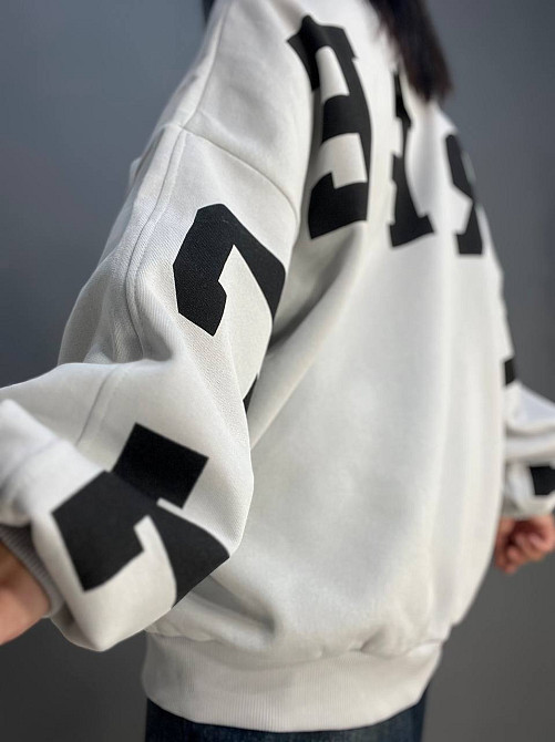 Свитшот женский DAVRAS 6001 удлиненный оверсайз надпись на спине PERFECT утепленный на флисе one size светло серый, светло-серый, one size Киев - изображение 6