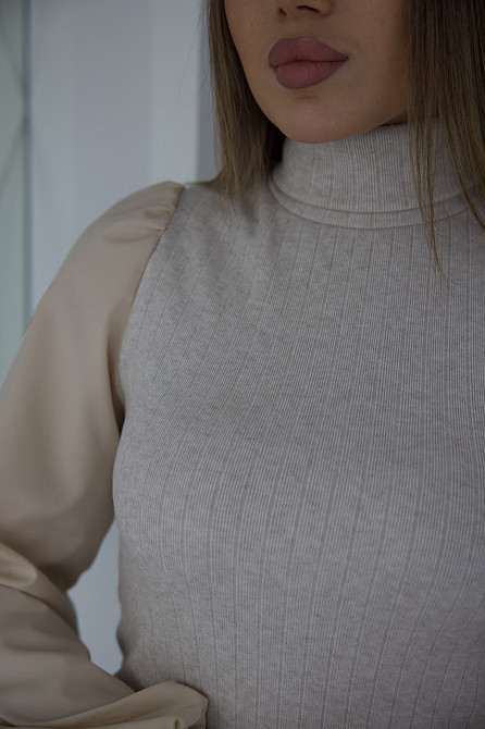 Женская элегантная кофта гольф в рубчик Dazy Батал 54-56, Бежевый Киев - изображение 4