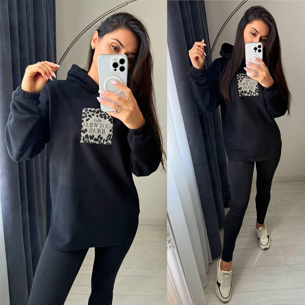 Жіночий теплий костюм-двійка: кофта та лосини двосторонній Polar Фліс + дайвінг на флісі Чорний, 46/48 Одеса - фото 1