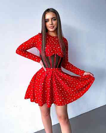 Женское мини платье в цветочном принте с имитацией корсета софт Одесса