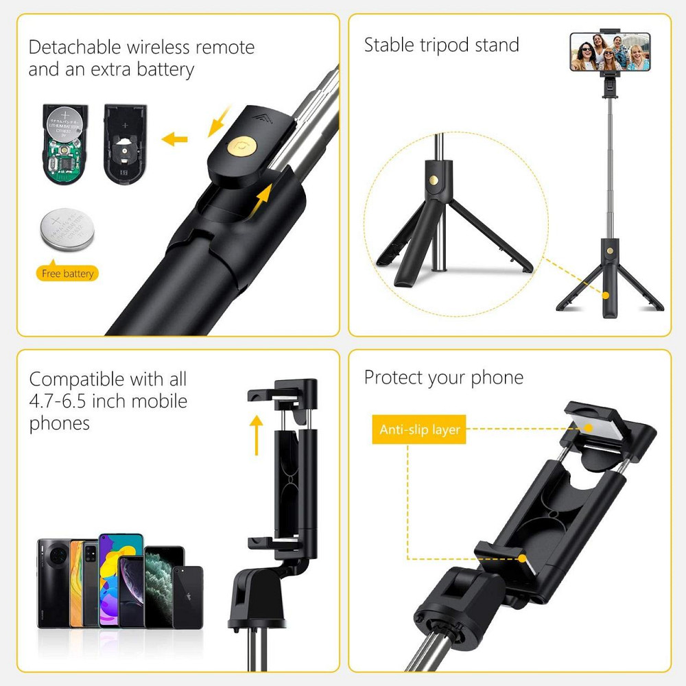 Монопод-штатив для селфі Gritin Selfie Stick 4в1 Bluetooth з пультом ДУ Універсальний розсувний тримач Чорний Київ - фото 5