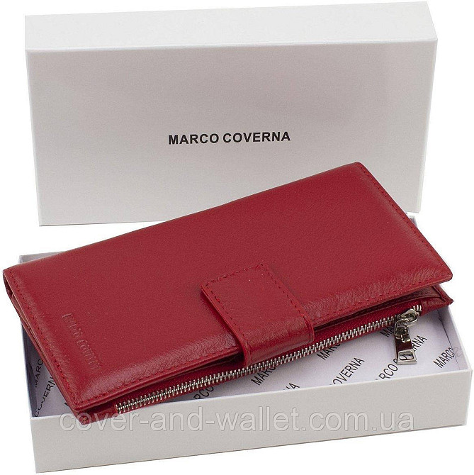 Червоний жіночий купюрник вертикального формату із натуральної шкіри на магнітах Marco Coverna Київ - фото 8