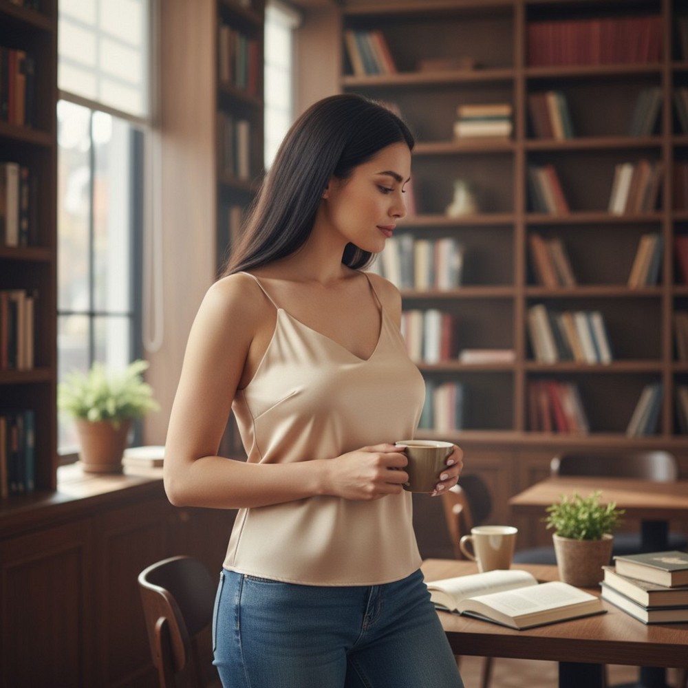 Шелковая майка на тонких бретельках Бежевый XL/2XL Харьков - изображение 1