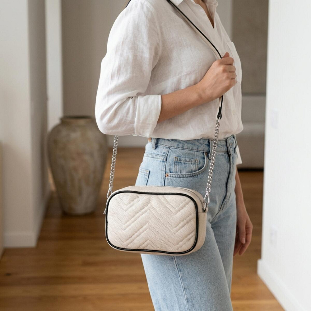 Вечірня жіноча сумка на ланцюжці із натуральної шкіри Vintage 22380 Біла Київ - фото 12