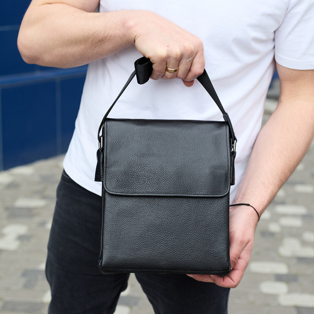 Чоловіча сумка-месенджер Tiding Bag (21.5 x 25 x 7 см) сумка-борсетка з натуральної шкіри Чорний Вінниця - фото 9