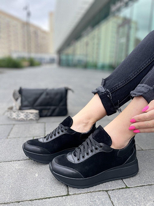 Mermaid Кросівки жіночі Mermaid чорні шкіра + замша весна-осінь (5155) Коломия - фото 4