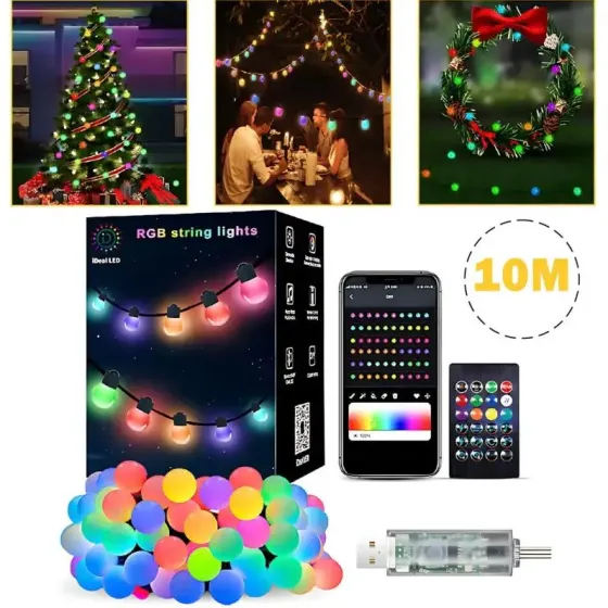 Гирлянда на елку матовый шарик 10 метров с пультом Usb Bluetooth управления с телефона модель (SFK-03) Коломия