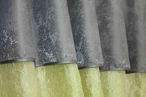 Кухонные шторы VR-Textil № 073к с ламбрекеном и подхватами салатовый с графитовым 290х170 см (52-0153) Киев