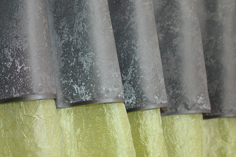 Кухонні штори VR-Textil № 073к з ламбрекеном і підхватами салатовий з графітовим 290х170 см (52-0153) Київ - фото 4