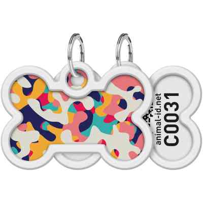 Адресник для тварин WAUDOG Smart ID з QR паспортом "Камо різнокольоровий", кістка 40х28 мм (0640-0206) Вінниця