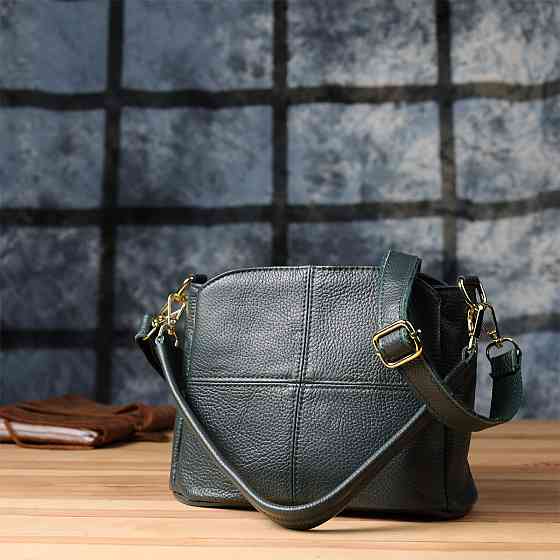 Шкіряна сумка для жінок з трьома відділеннями Vintage 22977 Зелений Київ