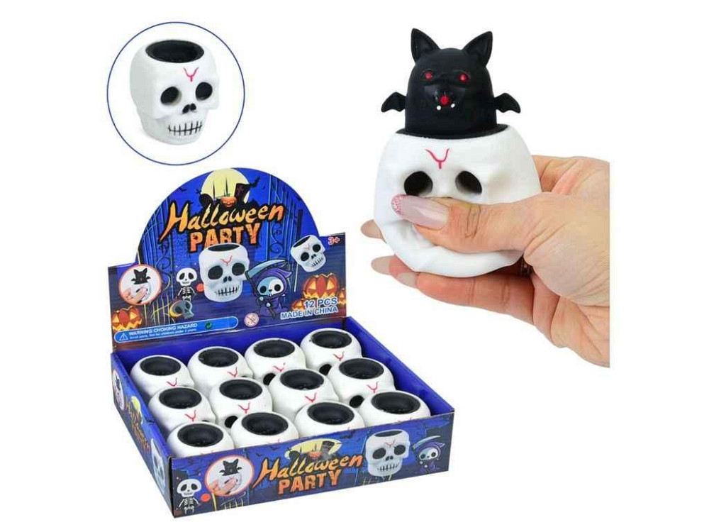 Фигурка антистресс Helloween летучая мышь в черепе 5см ZD66-29 ТМ METR Киев - изображение 1