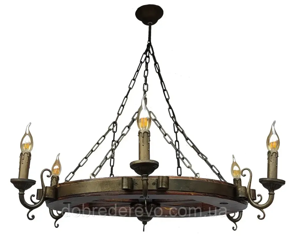 Люстра дерев'яна "Колесо", 4 ламп, 85 см Вижниця - фото 2