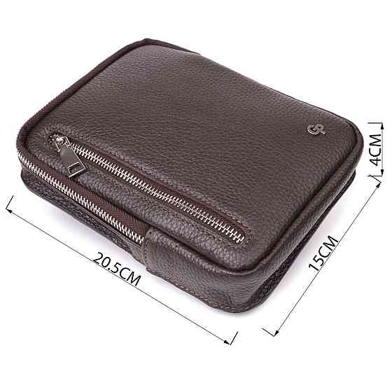 Прямокутна сумка бананка із зернистої натуральної шкіри GRANDE PELLE 22878 Коричнева Київ