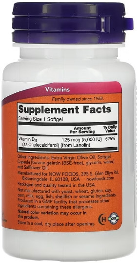 Витамин Д3 Now Foods Vitamin D3 5000IU 120 sgels Киев - изображение 2