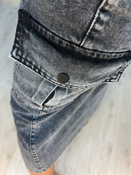 Юбка женская Zeo Basic 3580 джинсовая карманы по бокам разрез впереди длинная серая, серый, 36 Киев - изображение 2