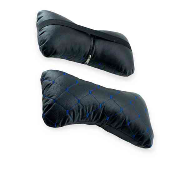 Подушки шеи на подголовник (2шт) 250х170мм, кожзам, черные, синий ромб для Мукачево