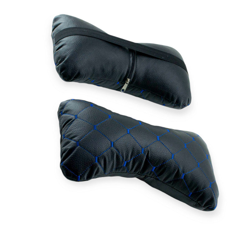 Подушки шеи на подголовник (2шт) 250х170мм, кожзам, черные, синий ромб для Мукачево - изображение 1
