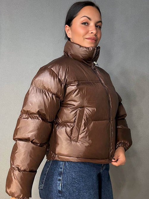 Куртка женская Lady Yep 10015 короткая глянцевая пуффер коричневая, коричневый, 44 Киев - изображение 7
