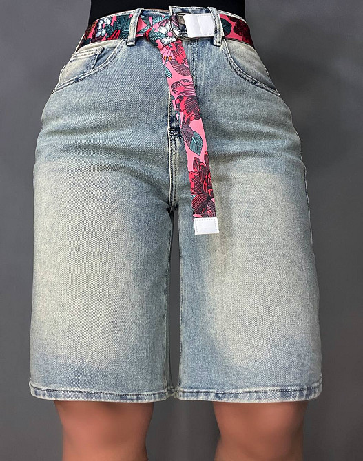 Шорти жіночі джинсові Liana 4-012 бермуди середня довжина з ременем блакитні, блакитний, 29, 29, 78 см, 108 см Київ - фото 11